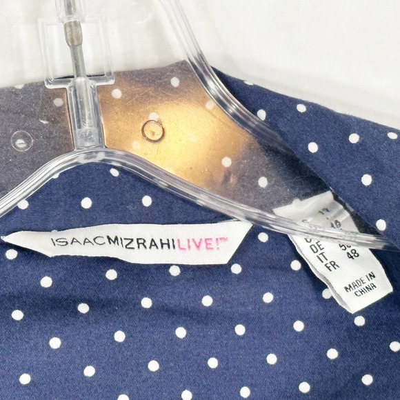 Isaac Mizrahi Live Plus Size 14 Top Button Down Blouse Polka Dot Blue White 1256 - Picture 7 of 8
